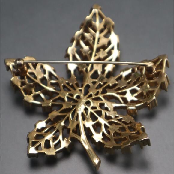 Vintage Crown Trifari Rhinestone Maple Leaf Brooch Pin - Picture 6 of 6